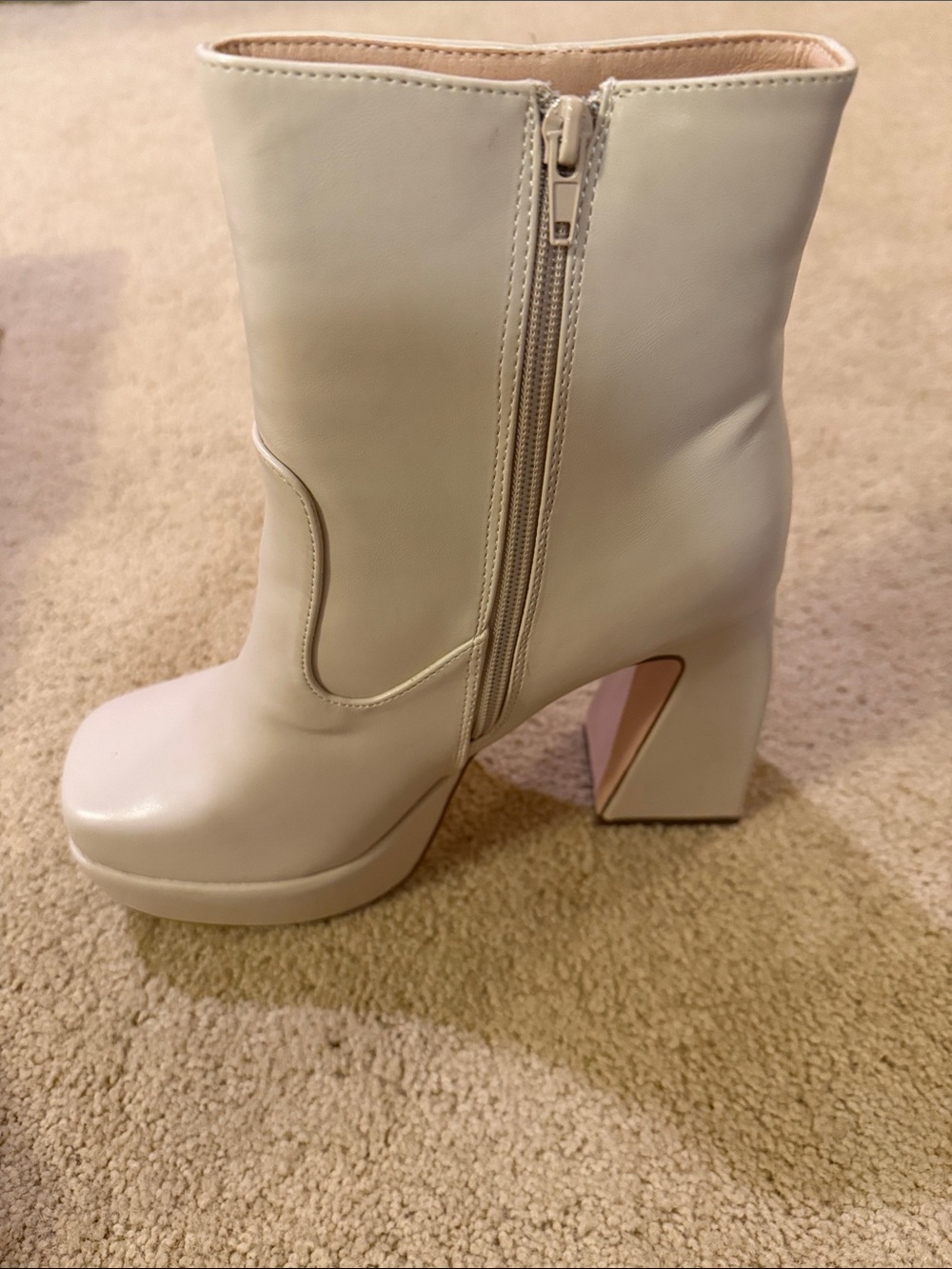Chase + Chloe Cream Platform Block Heel Ankle Boots